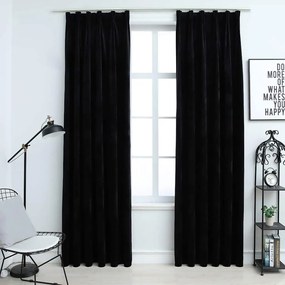 Tende Oscuranti Con Ganci 2 Pz Nere İn Velluto 140x245 Cm /