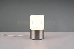 Ary ii lampada da tavolo acciaio cilindro vetro bianco h. 15cm