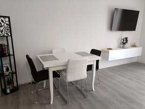 Tavolo da pranzo classico in legno massello bianco opaco 160x80 cm