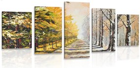 Quadri 5 pezzi – Viale autunnale di alberi