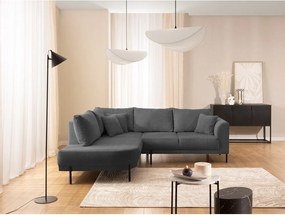 Divano angolare grigio scuro (con penisola a sinistra/a L) con rivestimento in ciniglia Mauris – Ropez