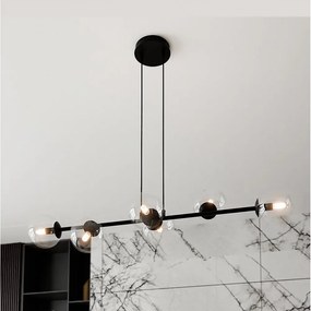 Lampadario a Sospensione in Acciaio e Vetro ROSSI 6 Nero 6xE14 Colore delle Sfere Trasparente