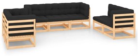 Set divani da giardino 7 pz con cuscini legno massello di pino