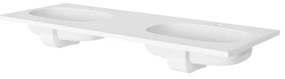Lavabo a incasso rettangolare doppia vasca Modern L 121 x H 14.3 x P 46 cm in composito minerale di resina gelificata bianco opaco
