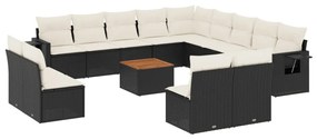 Set divani da giardino 14pz con cuscini in polyrattan nero