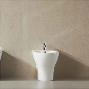 Kamalu - Coppia sanitari bagno filomuro in ceramica rimless con copriwc softclose | GIULY