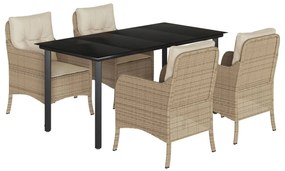 Set da pranzo da giardino 5 pz con cuscini beige in polyrattan