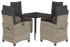 Set pranzo da giardino 5pz con cuscini grigio chiaro polyrattan