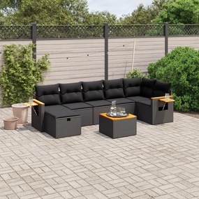 Set divani da giardino con cuscini 8 pz nero in polyrattan