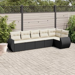 Set Divano da Giardino 6 pz con Cuscini Nero in Polyrattan