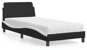 Letto con materasso nero e bianco 90x200 cm in similpelle