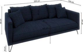 Divano blu scuro con rivestimento in ciniglia 200 cm Freya – Ropez