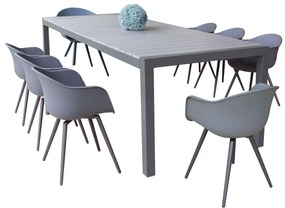 LOIS - set tavolo in alluminio e polywood cm 162/242 x 100 x 74 h con 8 Poltrone Dynamo