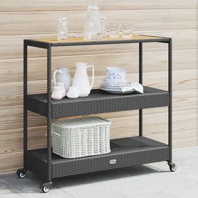 Carrello Da Bar 3 Livelli Nero İn Polyrattan E Legno Acacia /