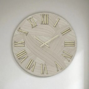 Orologio rotondo D60 cm in legno rivestito con parato e dettagli Oro ADAK