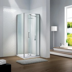 Porta doccia battente L 80-90 cm x H 195 cm per nicchia in vetro trasparente SP. 6 mm, profilo lucido cromo, serie Slimline