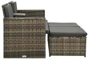 Set Divani da Giardino 3 pz con Cuscini in Polyrattan Grigio