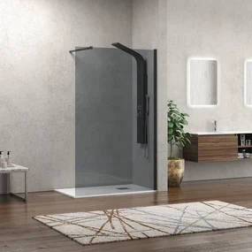 Kamalu - Parete doccia walk in 100 cm con vetro fumé e profilo nero opaco KW-100BF