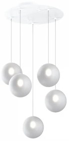 Sospensione bianco 5 luci tonda vetri bianco fog 1184bi-s5 t-bf