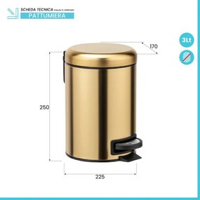 Cestino portarifiuti in acciaio inox oro opaco 3 lt con pedale
