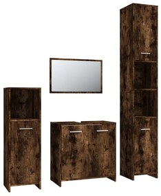 Set mobili da bagno 4 pz rovere fumo in legno multistrato