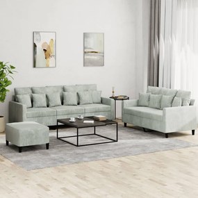 Set Di Divani 3 Pz Con Cuscini Grigio Chiaro İn Velluto /