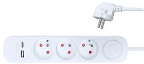 Solight PP111USBC - Prolunga 3 prese + 2 USB, 2m, bianco con interruttore