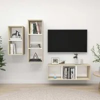 Set Porta TV 3 pz Bianco e Rovere Sonoma in Truciolato 3079633