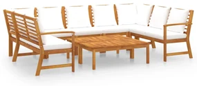 Set divani da giardino 9 pz con cuscini crema in legno acacia