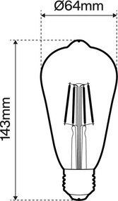 Lampada LED E27 6W a Filamento ST64 No Flickering - Serie DarkLight Colore Bianco Naturale 4.000K