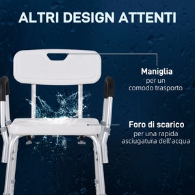 Sedia per Doccia 51,5x51,5x71-84 cm Altezza Regolabile e Piedini Antiscivolo in Alluminio Bianco...