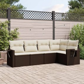 Set divano da giardino 5 pz con cuscini marrone in polyrattan