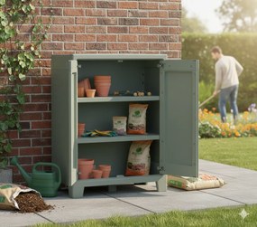 Armadio da Giardino 2 Ripiani 80x44x100 cm Keter Planet Outdoor Basso Grigio e Verde...