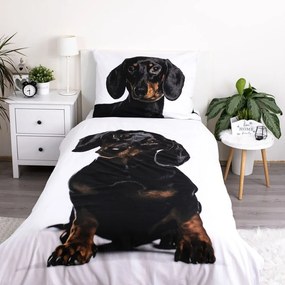 Set copripiumino e federa da bambini bianco e nero in cotone per letto singolo 140x200 cm Dachshund – Jerry Fabrics