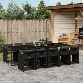 Set da pranzo da giardino 11 pz con cuscini in polyrattan nero