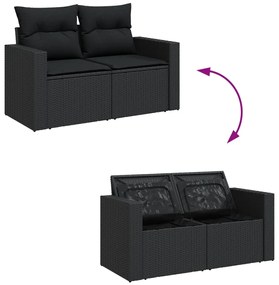 Set divani da giardino con cuscini 8 pz nero in polyrattan