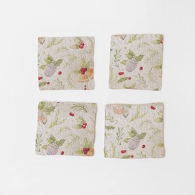 Set di 4 sottobicchieri natalizi in lino Jingle Bells, 10 x 10 cm Christmas Print Natural - Linen Tales