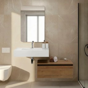 Mobile bagno sospeso 80 cm rovere africa con lavabo sospeso e specchio - Numa