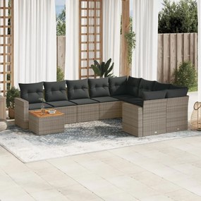 Set divano da giardino 10 pz con cuscini grigio in polyrattan