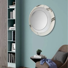 Specchio rotondo 80x80 cm in marmo laminato Bianco foglia argento - DAVID