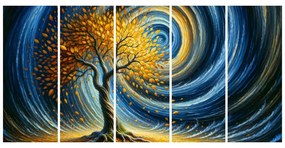 Quadri 5 pezzi – Albero della vita dorato nel vortice della notte