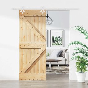 Porta Scorrevole Con Set Hardware 85x210 Cm Legno Massello Pino /