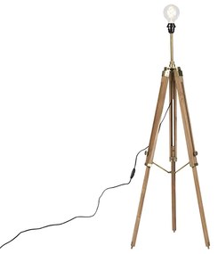 Lampada da terra rustica a treppiede in legno con ottone anticato - Cortin