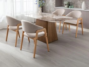 Sedia con braccioli in Tessuto e Legno di hevea Beige - Lotto di 2 - SOLUNA