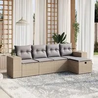 Set Divano da Giardino 5 pz con Cuscini Beige Misto Polyrattan 3264395