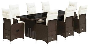 Set bistrò da giardino 9 pz con cuscini in polyrattan marrone