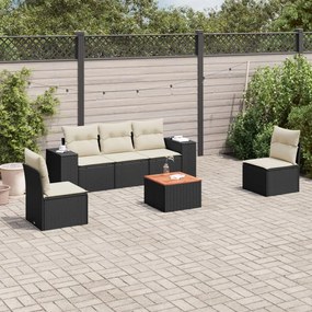 Set divano da giardino 6 pz con cuscini nero in polyrattan