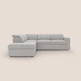 Kronos Divano angolare con poggiapiedi estraibile e pouf contenitore mobile in microfibra impermeabile T11 grigio chiaro