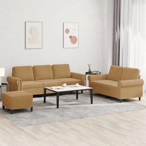 Set Di Divani 3 Pz Con Cuscini Marrone İn Velluto /