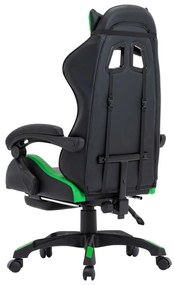 Sedia da gaming con poggiapiedi verde e nera in similpelle